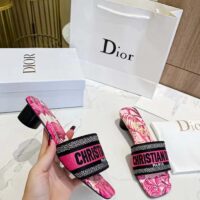 Dior Women Dway Heeled Slide Rani Pink Multicolor Embroidered Cotton Toile De Jouy Voyage Motif Reference KCQ902VO