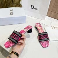 Dior Women Dway Heeled Slide Rani Pink Multicolor Embroidered Cotton Toile De Jouy Voyage Motif Reference KCQ902VO