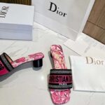 Dior Women Dway Heeled Slide Rani Pink Multicolor Embroidered Cotton Toile De Jouy Voyage Motif Reference: KCQ902VOY_S66P - Image 6