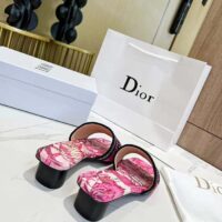 Dior Women Dway Heeled Slide Rani Pink Multicolor Embroidered Cotton Toile De Jouy Voyage Motif Reference KCQ902VO