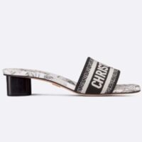 Dior Women Dway Heeled Slide White Black Embroidered Cotton Toile De Jouy Voyage Motif Reference KCQ902VOY_S15W (4)