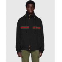 Gucci GG Men Cotton Jersey Sweatshirt Web Black Hooded Fixed Hood Drawstring Jacket (5)