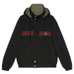 Gucci GG Men Cotton Jersey Sweatshirt Web Black Hooded Fixed Hood Drawstring Jacket - Image 4