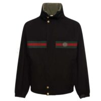 Gucci GG Men Cotton Jersey Sweatshirt Web Black Hooded Fixed Hood Drawstring Jacket (5)