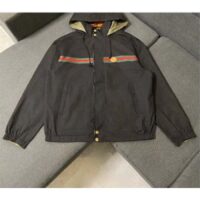 Gucci GG Men Cotton Jersey Sweatshirt Web Black Hooded Fixed Hood Drawstring Jacket (5)