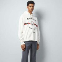 Gucci Men Cotton Gucci Firenze 1921 Hooded Sweatshirt White Jersey Long Sleeves Style ‎646953 XJD7O 9095 (5)