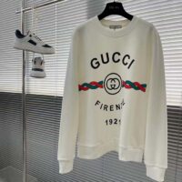 Gucci Men Cotton Gucci Firenze 1921 Hooded Sweatshirt White Jersey Long Sleeves Style ‎646953 XJD7O 9095 (5)