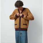 Gucci Men GG Knit Wool Cardigan Web V-Neck Long Sleeves - immagine 7