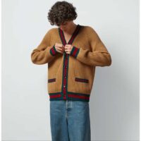 Gucci Men GG Knit Wool Cardigan Web V-Neck Long Sleeves (6)