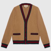 Gucci Men GG Knit Wool Cardigan Web V-Neck Long Sleeves (6)