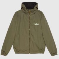 Gucci Men GG Lightweight Canvas Jacket Olive Green Nylon Interlocking G (3)