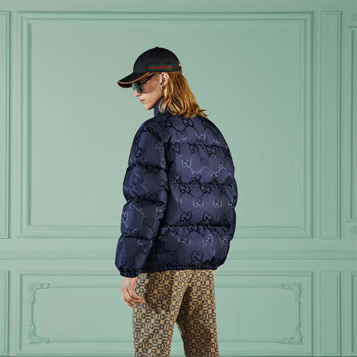 Gucci Men Jumbo GG Canvas Down Jacket Blue Nylon Front Zip Pockets Style ‎694161 Z8A53 4348 (10)