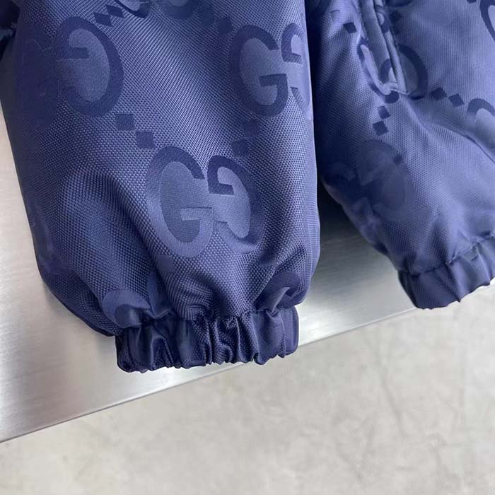 Gucci Men Jumbo GG Canvas Down Jacket Blue Nylon Front Zip Pockets Style ‎694161 Z8A53 4348 (11)