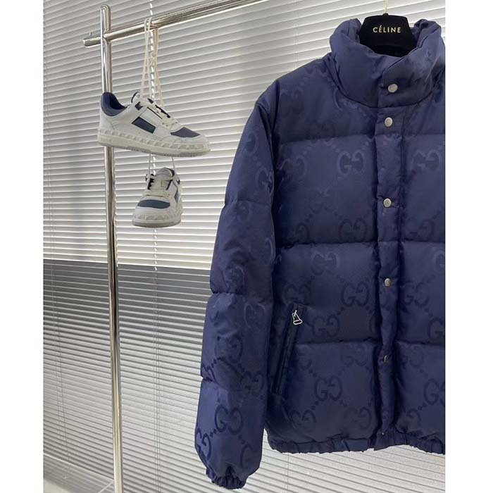 Gucci Men Jumbo GG Canvas Down Jacket Blue Nylon Front Zip Pockets Style ‎694161 Z8A53 4348 (2)