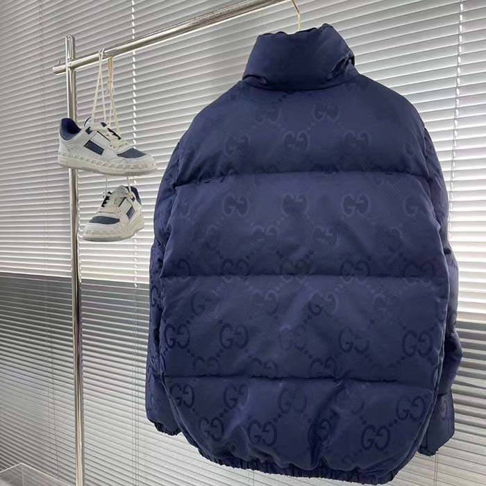 Gucci Men Jumbo GG Canvas Down Jacket Blue Nylon Front Zip Pockets Style ‎694161 Z8A53 4348 (4)