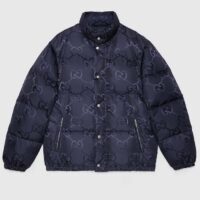 Gucci Men Jumbo GG Canvas Down Jacket Blue Nylon Front Zip Pockets Style ‎694161 Z8A53 4348 (6)