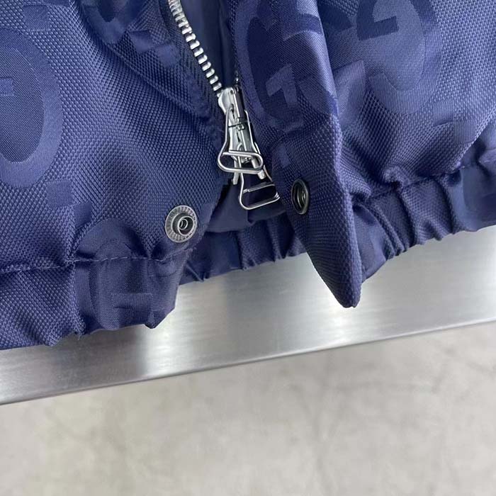 Gucci Men Jumbo GG Canvas Down Jacket Blue Nylon Front Zip Pockets Style ‎694161 Z8A53 4348 (9)