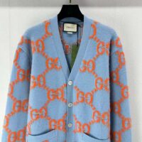 Gucci Men Wool Cardigan GG Intarsia Blue V-Neck Long Sleeves (12)