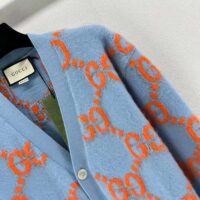 Gucci Men Wool Cardigan GG Intarsia Blue V-Neck Long Sleeves (12)