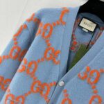Gucci Men Wool Cardigan GG Intarsia Blue V-Neck Long Sleeves - Image 7