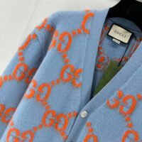 Gucci Men Wool Cardigan GG Intarsia Blue V-Neck Long Sleeves (12)