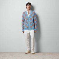 Gucci Men Wool Cardigan GG Intarsia Blue V-Neck Long Sleeves (12)