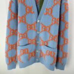 Gucci Men Wool Cardigan GG Intarsia Blue V-Neck Long Sleeves - Image 5