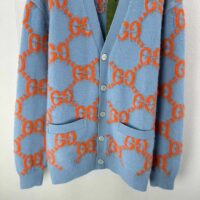 Gucci Men Wool Cardigan GG Intarsia Blue V-Neck Long Sleeves (12)