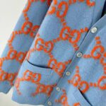 Gucci Men Wool Cardigan GG Intarsia Blue V-Neck Long Sleeves - Image 9
