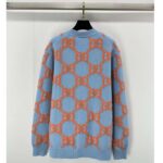 Gucci Men Wool Cardigan GG Intarsia Blue V-Neck Long Sleeves - Image 3