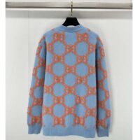 Gucci Men Wool Cardigan GG Intarsia Blue V-Neck Long Sleeves (12)