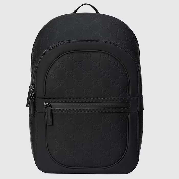 Gucci Unisex GG Backpack Black GG Rubber-Effect Leather Padded Mesh Back