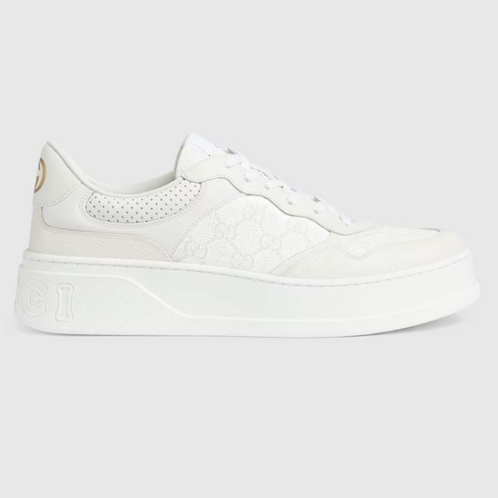 Gucci Unisex GG Sneaker White Grey Supreme Canvas Mid-Heel