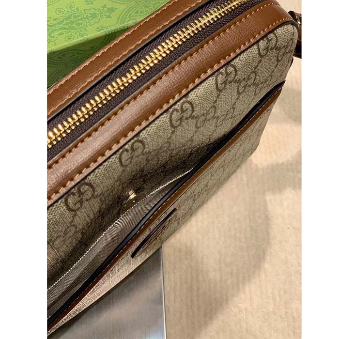 Gucci Unisex Messenger Bag Interlocking G Beige Ebony GG Supreme Canvas Brown Leather Style ‎675891 92THG 8563 (1)