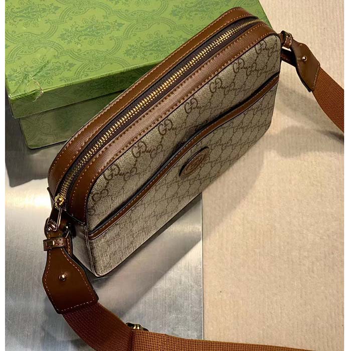 Gucci Unisex Messenger Bag Interlocking G Beige Ebony GG Supreme Canvas Brown Leather Style ‎675891 92THG 8563 (2)
