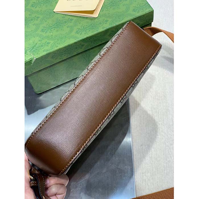 Gucci Unisex Messenger Bag Interlocking G Beige Ebony GG Supreme Canvas Brown Leather Style ‎675891 92THG 8563 (3)