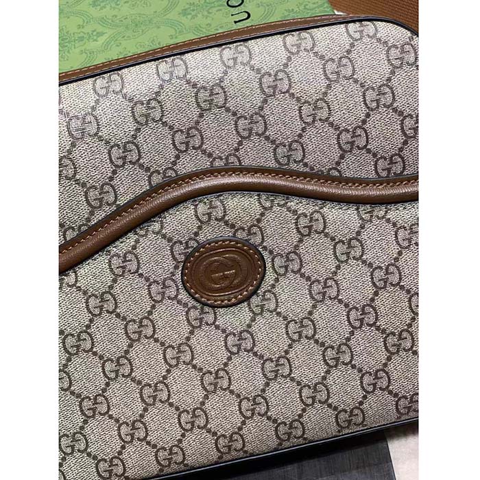 Gucci Unisex Messenger Bag Interlocking G Beige Ebony GG Supreme Canvas Brown Leather Style ‎675891 92THG 8563 (4)