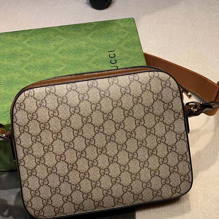 Gucci Unisex Messenger Bag Interlocking G Beige Ebony GG Supreme Canvas Brown Leather Style ‎675891 92THG 8563 (5)