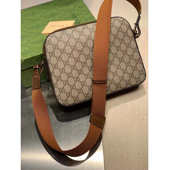 Gucci Unisex Messenger Bag Interlocking G Beige Ebony GG Supreme Canvas Brown Leather Style ‎675891 92THG 8563 (6)