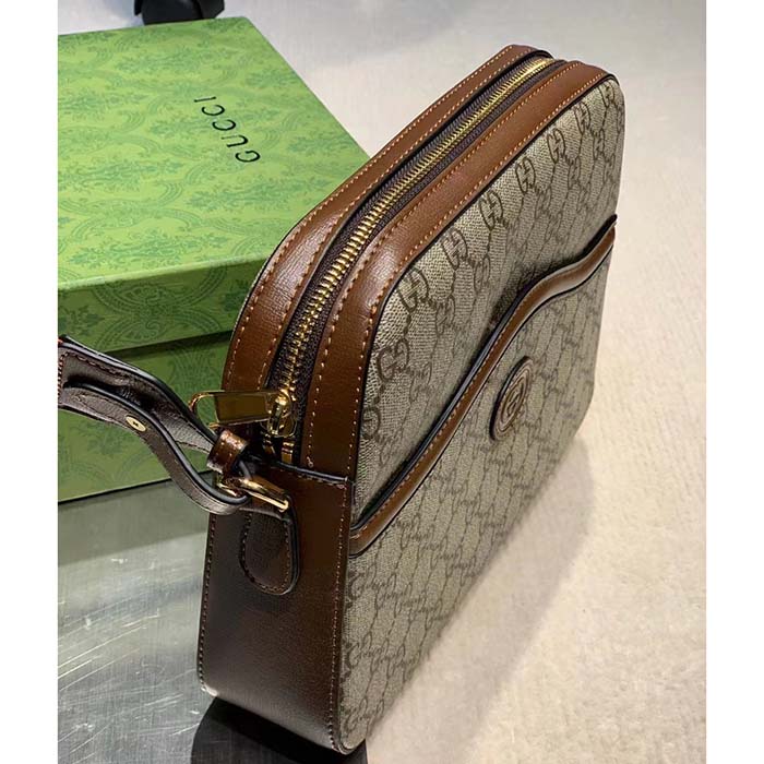 Gucci Unisex Messenger Bag Interlocking G Beige Ebony GG Supreme Canvas Brown Leather Style ‎675891 92THG 8563 (8)