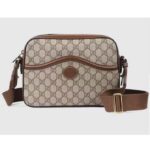 Borsa a tracolla unisex Gucci Interlocking G Beige Ebony GG Supreme Canvas Pelle marrone Stile ‎675891 92THG 8563