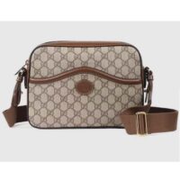 Gucci Unisex Messenger Bag Interlocking G Beige Ebony GG Supreme Canvas Brown Leather Style ‎675891 92THG 8563 (9)