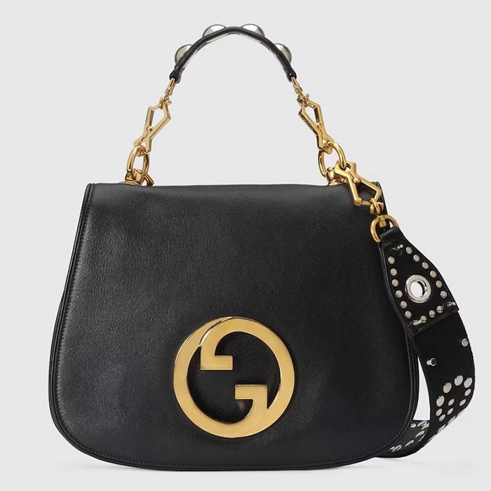 Gucci Women GG Blondie Medium Top Handle Bag Black Leather