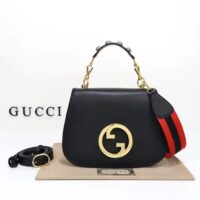 Gucci Women GG Blondie Medium Top Handle Bag Black Leather (4)