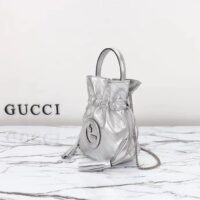 Gucci Women GG Blondie Mini Bucket Bag Silver Metallic Leather (6)