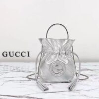 Gucci Women GG Blondie Mini Bucket Bag Silver Metallic Leather (6)