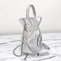 Gucci Women GG Blondie Mini Bucket Bag Silver Metallic Leather (6)
