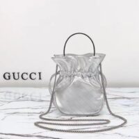 Gucci Women GG Blondie Mini Bucket Bag Silver Metallic Leather (6)