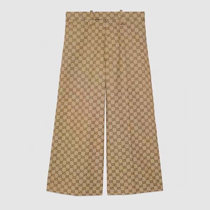 Gucci Women GG Canvas Pant Belt Loops Wide Leg Cropped Length