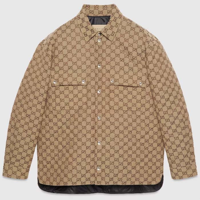 Gucci Women GG Canvas Shirt Point Collar Dropped Shoulder Long Sleeves